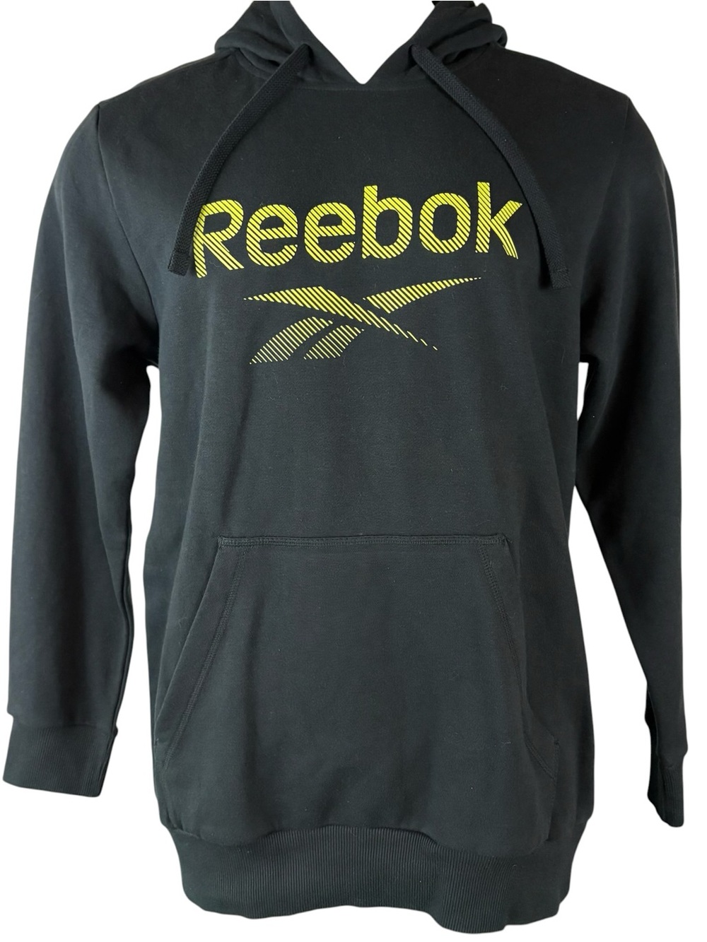 NWT Reebok Classic Men's Large Hoodie Black Yellow Logo Sweatshirt (289